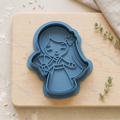 Mulan Cookie Cutter and Embosser Stamp - Traditional Dress Fan Cookies