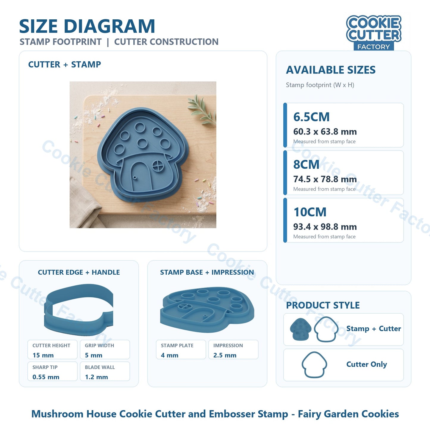 Mushroom House Cookie Cutter and Embosser Stamp - Fairy Garden Cookies