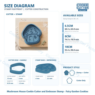 Mushroom House Cookie Cutter and Embosser Stamp - Fairy Garden Cookies