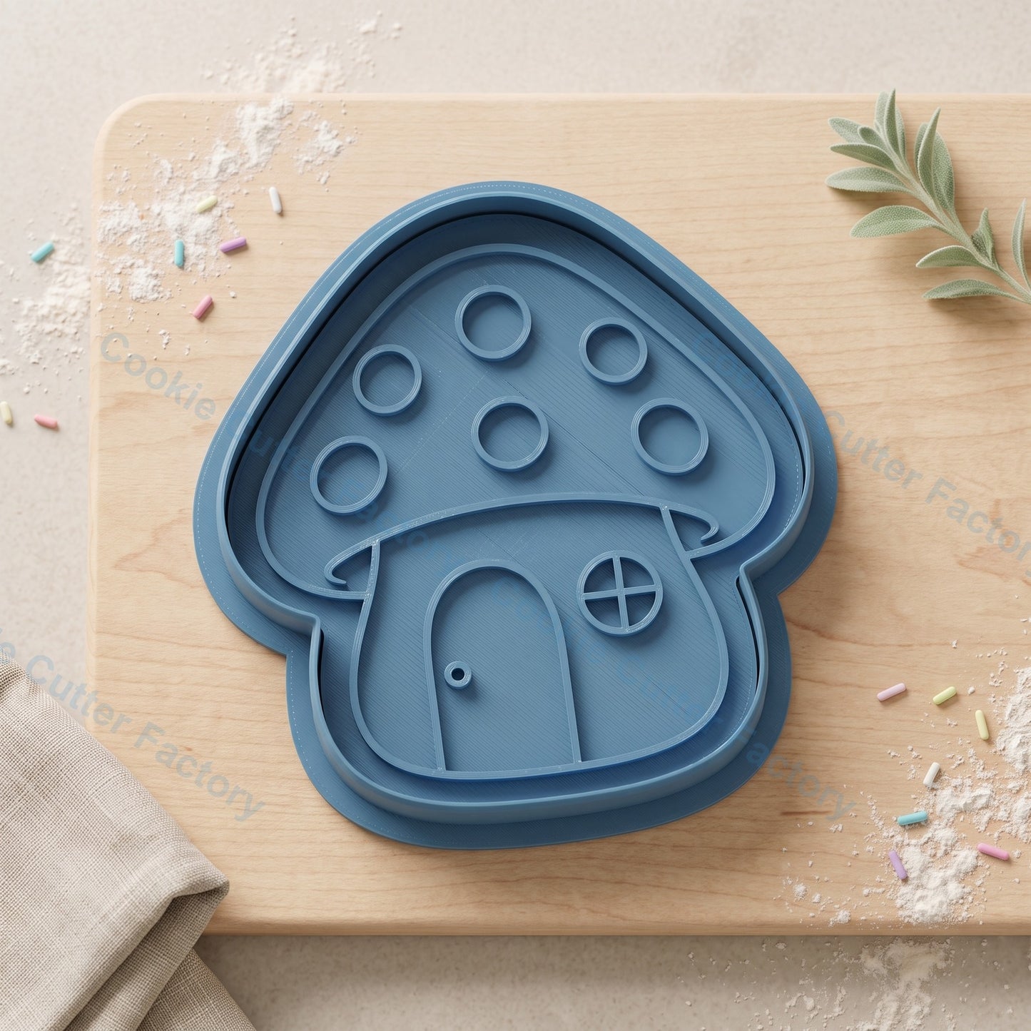Mushroom House Cookie Cutter and Embosser Stamp - Fairy Garden Cookies