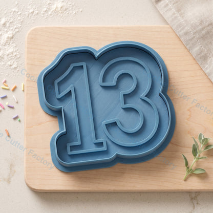 Number 13 Cloud Shape Cookie Cutter and Embosser Stamp - 13th Birthday Party Cookies