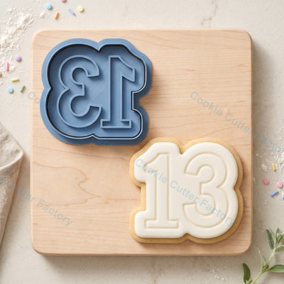 Number 13 Cloud Shape Cookie Cutter and Embosser Stamp - 13th Birthday Party Cookies