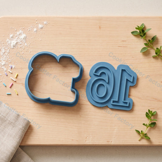 Number 16 Cookie Cutter and Embosser Stamp - 16th Birthday Party Cookies