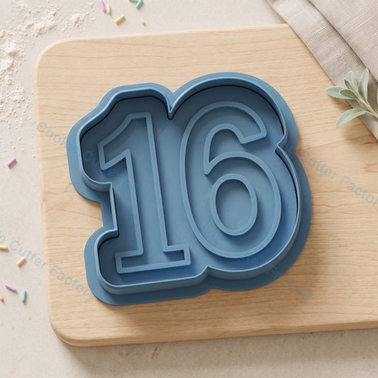 Number 16 Cookie Cutter and Embosser Stamp - 16th Birthday Party Cookies