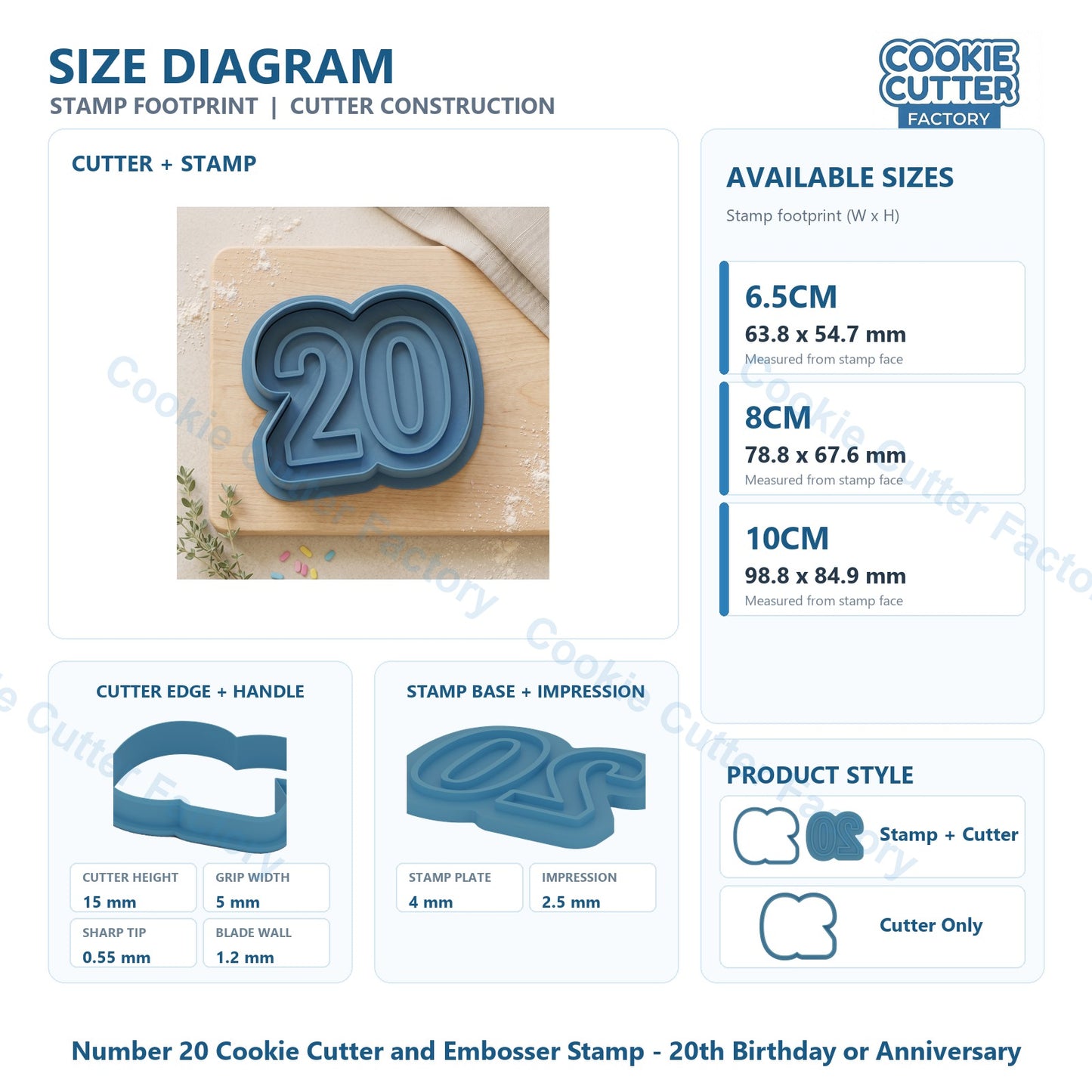 Number 20 Cookie Cutter and Embosser Stamp - 20th Birthday or Anniversary