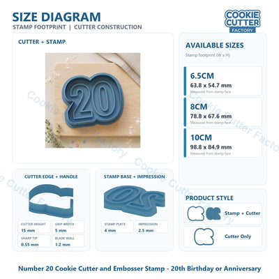 Number 20 Cookie Cutter and Embosser Stamp - 20th Birthday or Anniversary