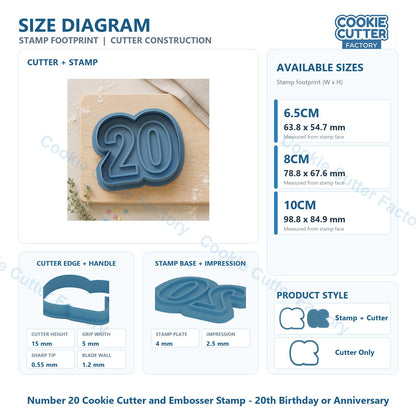 Number 20 Cookie Cutter and Embosser Stamp - 20th Birthday or Anniversary