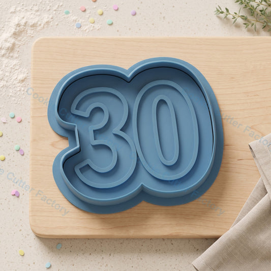 Number 30 Cookie Cutter and Embosser Stamp - 30th Birthday Party Cookies