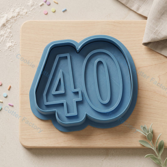 Number 40 Cookie Cutter and Embosser Stamp - 40th Birthday Party Cookies