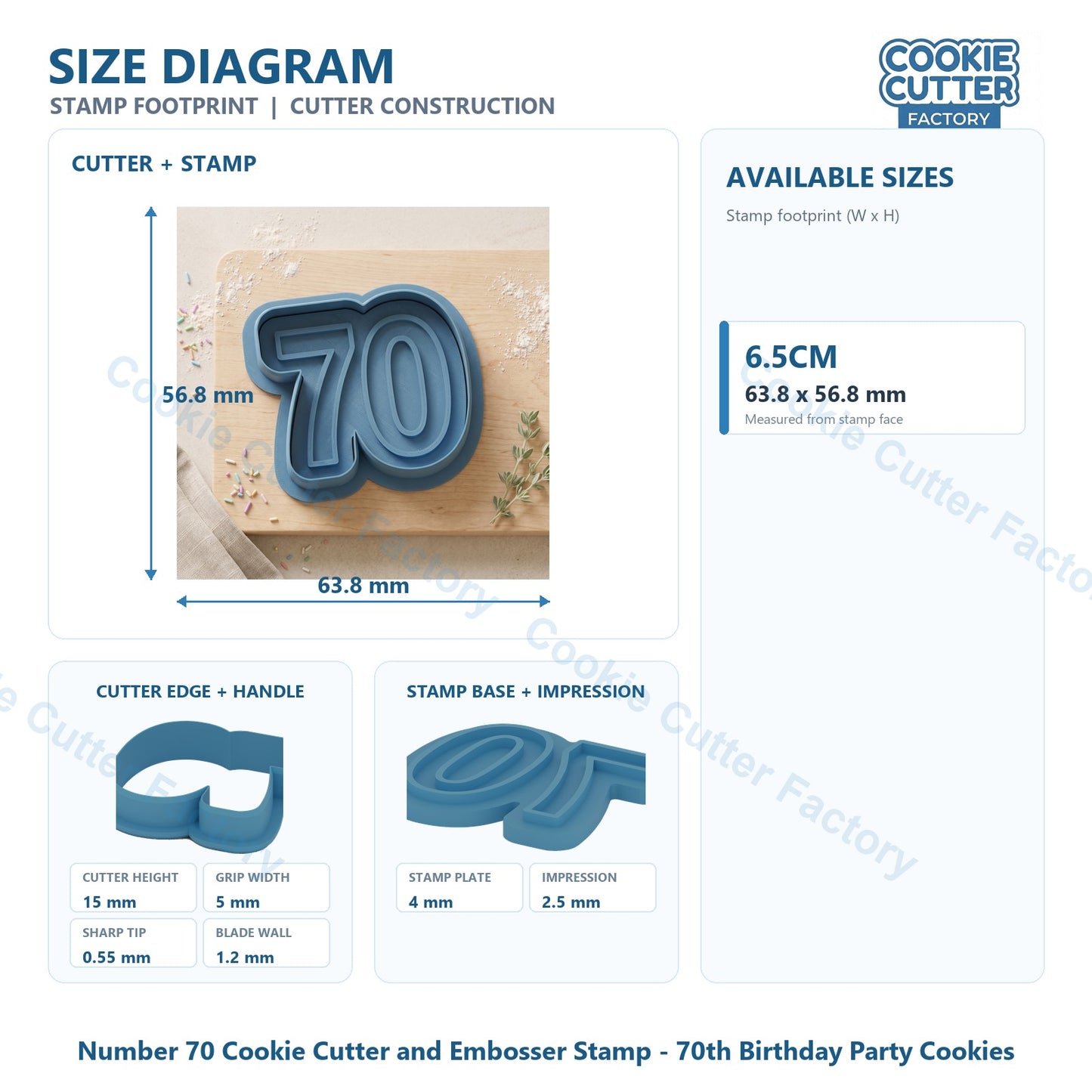Number 70 Cookie Cutter and Embosser Stamp - 70th Birthday Party Cookies