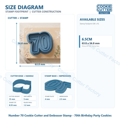 Number 70 Cookie Cutter and Embosser Stamp - 70th Birthday Party Cookies