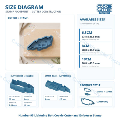 Number 95 Lightning Bolt Cookie Cutter and Embosser Stamp