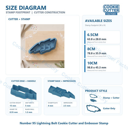 Number 95 Lightning Bolt Cookie Cutter and Embosser Stamp