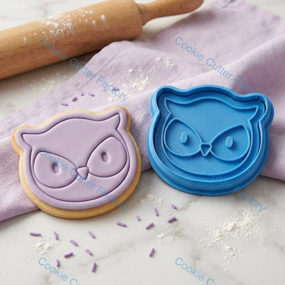 Owl Face Cookie Cutter and Embosser Stamp - Woodland Animal Baking Tool