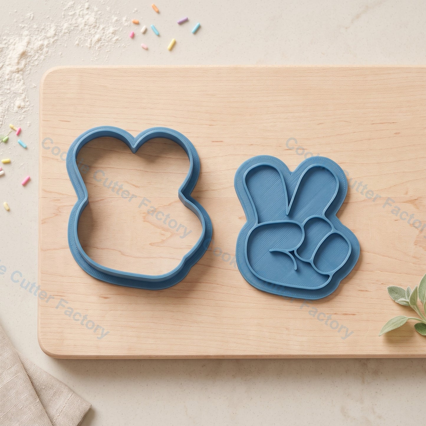 Peace Sign Hand Gesture Cookie Cutter and Embosser Stamp