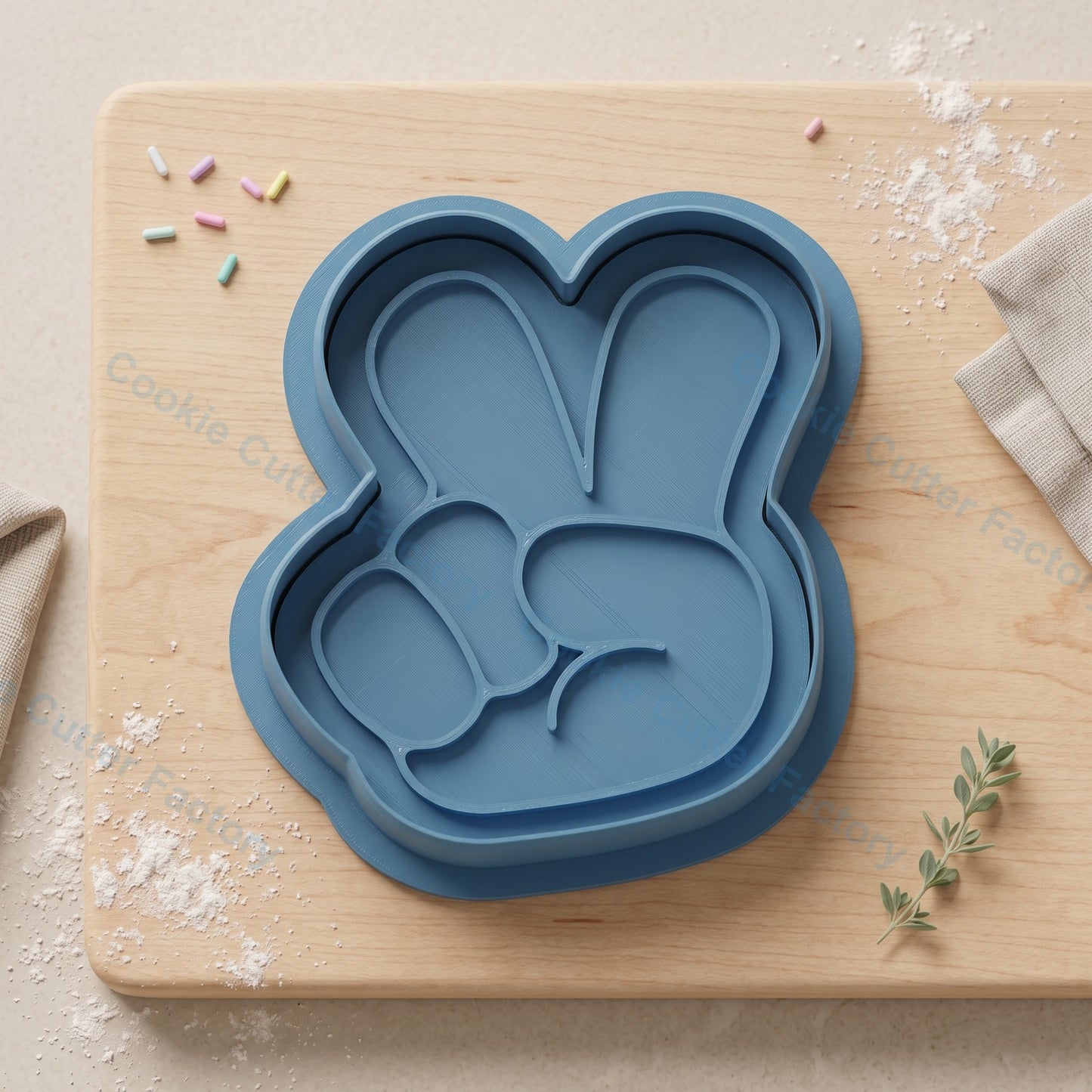 Peace Sign Hand Gesture Cookie Cutter and Embosser Stamp