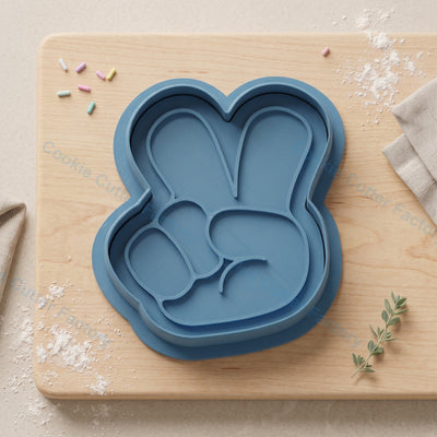 Peace Sign Hand Gesture Cookie Cutter and Embosser Stamp