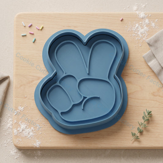 Peace Sign Hand Gesture Cookie Cutter and Embosser Stamp