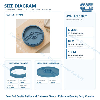 Poke Ball Cookie Cutter and Embosser Stamp - Pokemon Gaming Party Cookies