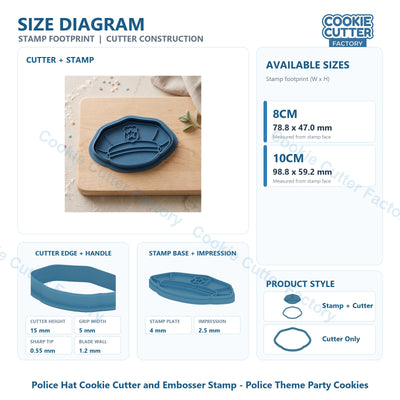 Police Hat Cookie Cutter and Embosser Stamp - Police Theme Party Cookies