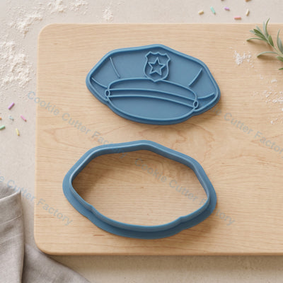 Police Hat Cookie Cutter and Embosser Stamp - Police Theme Party Cookies