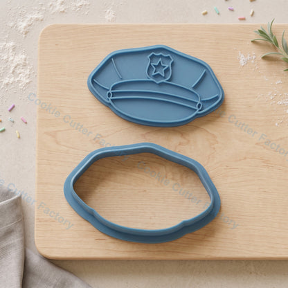 Police Hat Cookie Cutter and Embosser Stamp - Police Theme Party Cookies