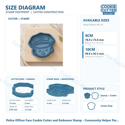 Police Officer Face Cookie Cutter and Embosser Stamp - Community Helper Party
