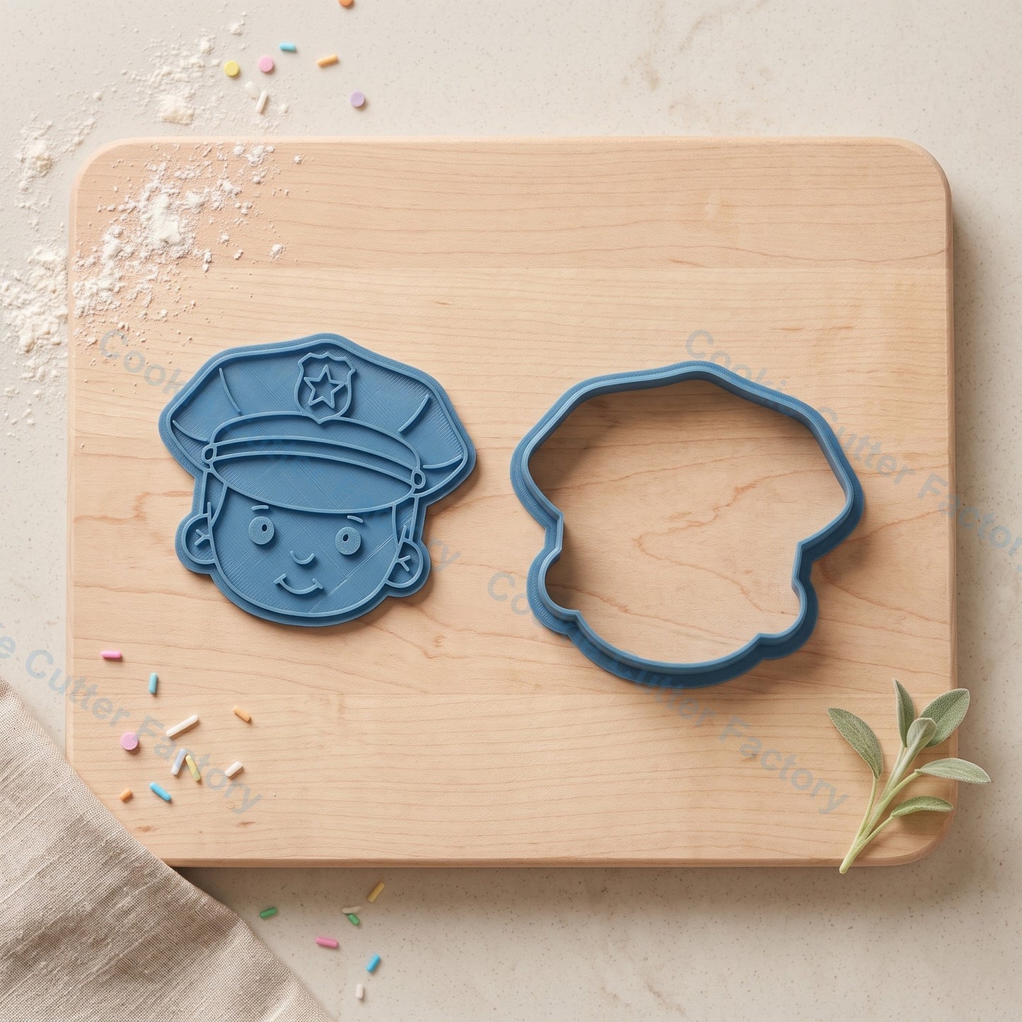 Police Officer Face Cookie Cutter and Embosser Stamp - Community Helper Party
