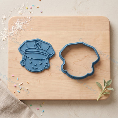 Police Officer Face Cookie Cutter and Embosser Stamp - Community Helper Party