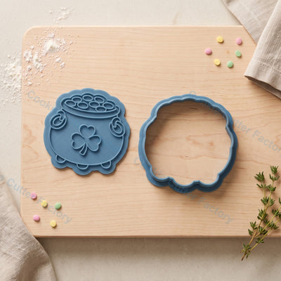 Pot of Gold Shamrock Cookie Cutter and Embosser Stamp - St Patrick's Day
