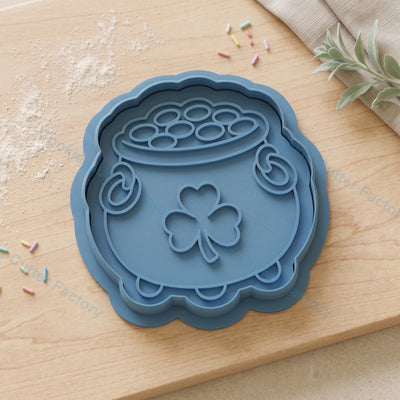 Pot of Gold Shamrock Cookie Cutter and Embosser Stamp - St Patrick's Day