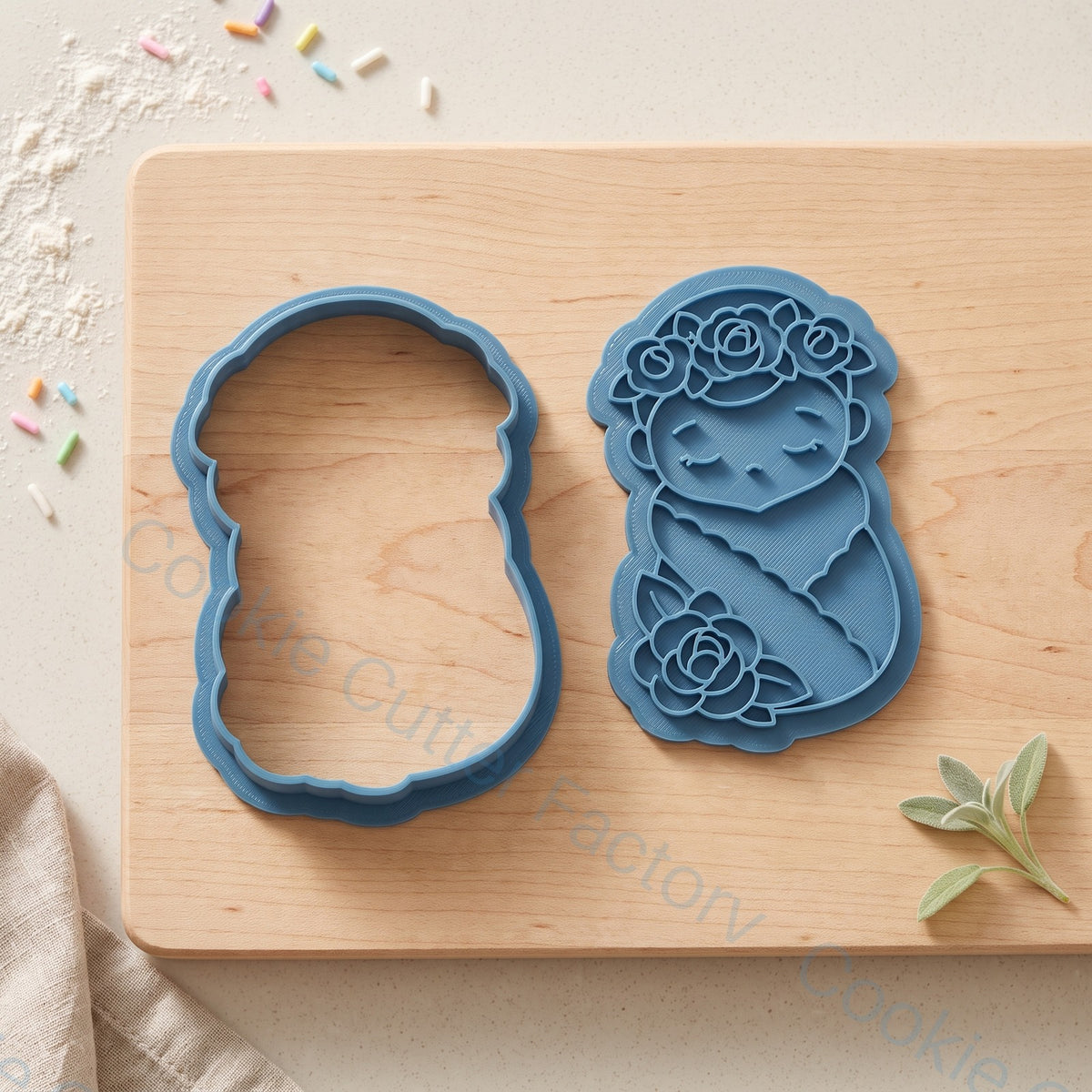 Sleeping Baby with Floral Crown Cookie Cutter and Embosser Stamp | CCF_APPROVED_MEDIA_V1:2:fb8b60ee7c563f823690b88f890669ea238a54ee522a453d508c579ce35f4f85