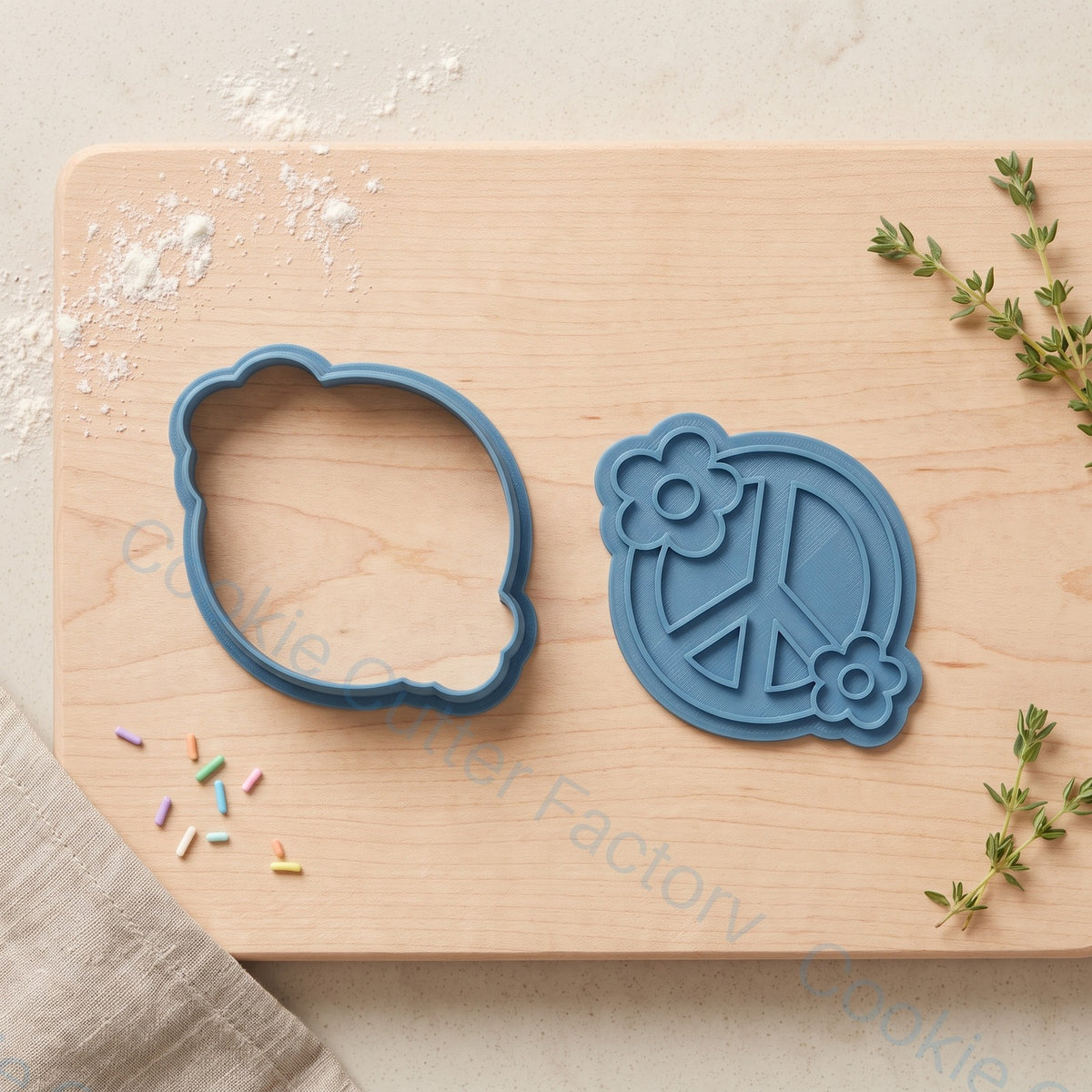 Peace Sign with Flowers Cookie Cutter and Embosser Stamp - Retro Party | CCF_APPROVED_MEDIA_V1:2:806f1c3601ba4453c026eaf12cea069b12d34911574d64a34b15f6a1bd2e9d53