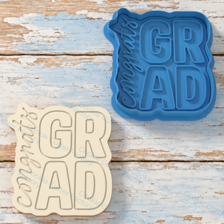 Congrats Grad Block Letters Sticker Style Cookie Cutter and Embosser Stamp