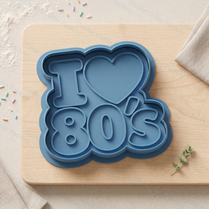 I Love 80s Cookie Cutter and Embosser Stamp - Retro 1980s Party Cookies