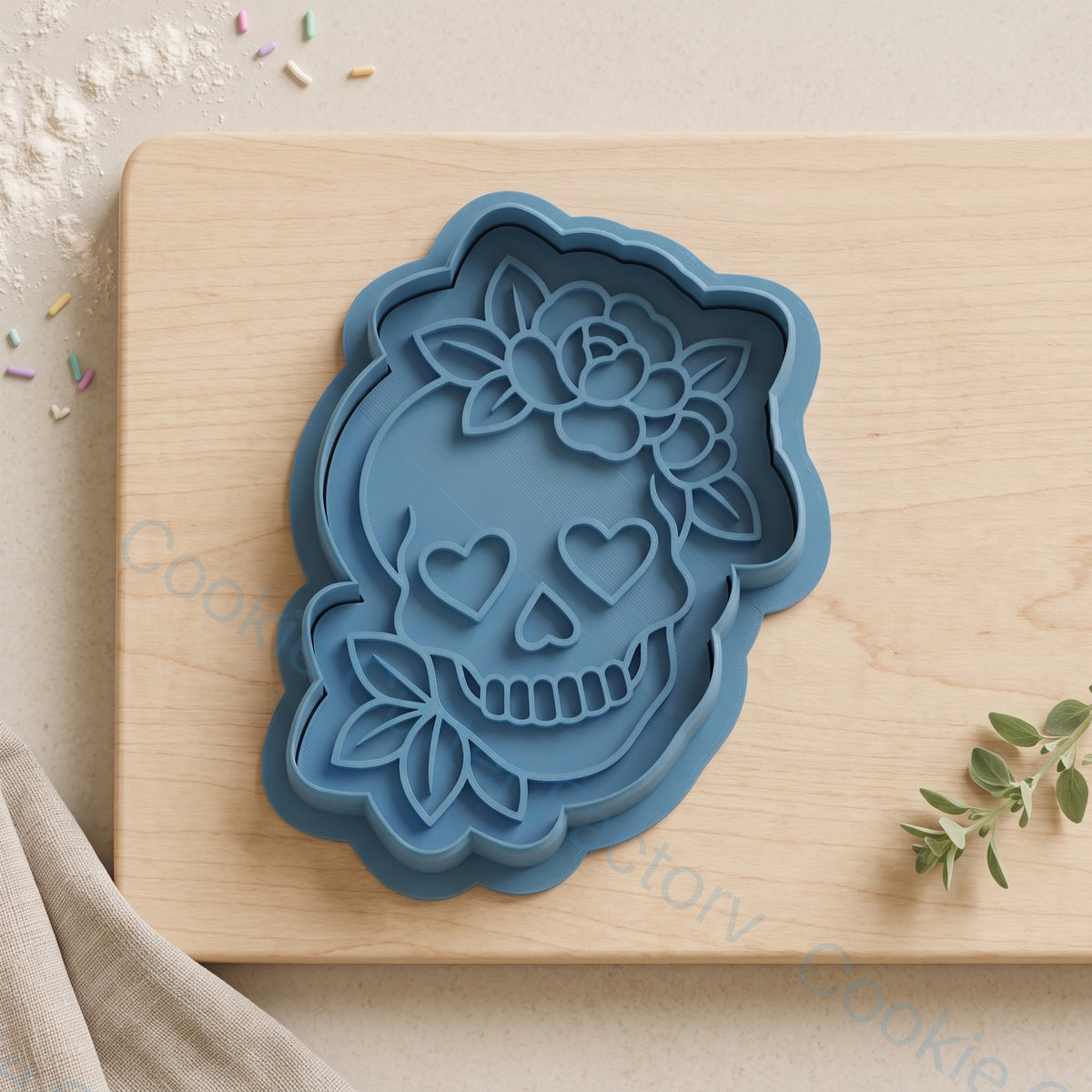 Floral Sugar Skull Cookie Cutter and Embosser Stamp - Day of the Dead | CCF_APPROVED_MEDIA_V1:1:4cf1a201d9b81518e42f0b36e7c86690ac3dc59beb7c76ec9df9582b446df3b8
