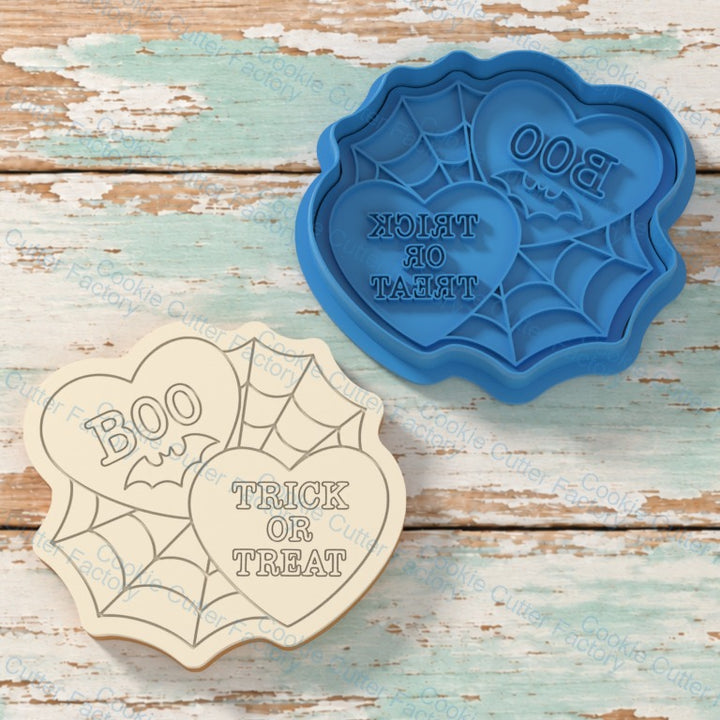 Overlapping Halloween Hearts with Web Cookie Cutter and Embosser Stamp