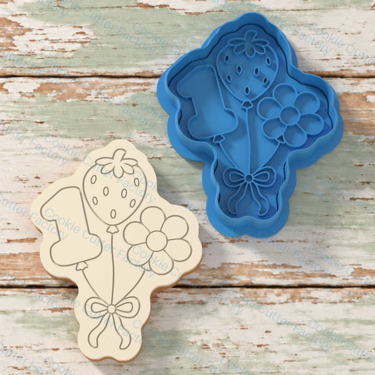 Numbered One Strawberry And Flower Balloons Cookie Cutter and Embosser Stamp | CCF_APPROVED_MEDIA_V1:1:9f0fb4a29be50c9ec11c3e489c115ea6f8f08109cd07f8f729b19b8967f1a786
