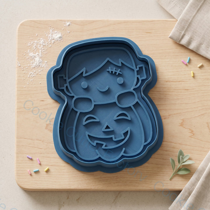 Frankenstein with Pumpkin Cookie Cutter and Embosser Stamp - Halloween
