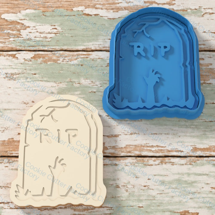 Zombie Hand Tombstone Cookie Cutter with Embosser – Halloween RIP Gravestone
