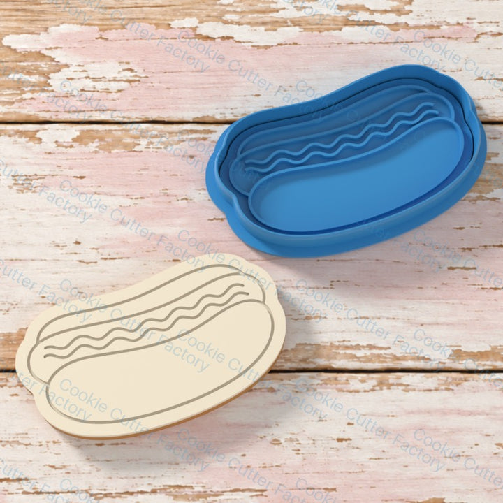 Hot Dog With Wavy Mustard Cookie Cutter and Embosser Stamp