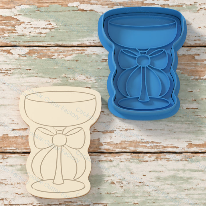 Coupe Glass with Tied Bow Cookie Cutter and Embosser Stamp