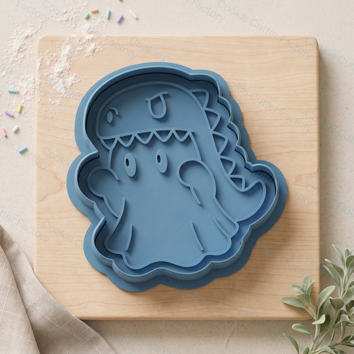 Ghost in Dinosaur Costume Cookie Cutter and Embosser Stamp - Halloween