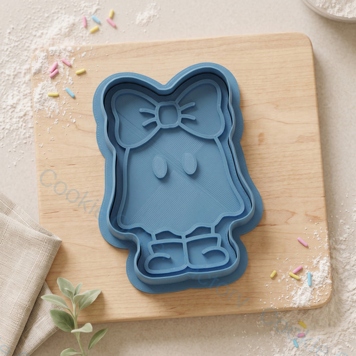 Ghost with Bow Cookie Cutter and Embosser Stamp - Spooky Halloween Cookies