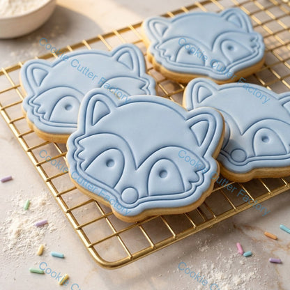 Raccoon Face Cookie Cutter and Stamp - Front Facing Animal Baking Tool