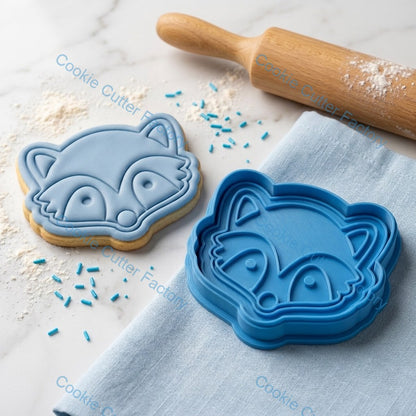 Raccoon Face Cookie Cutter and Stamp - Front Facing Animal Baking Tool
