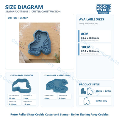 Retro Roller Skate Cookie Cutter and Stamp - Roller Skating Party Cookies