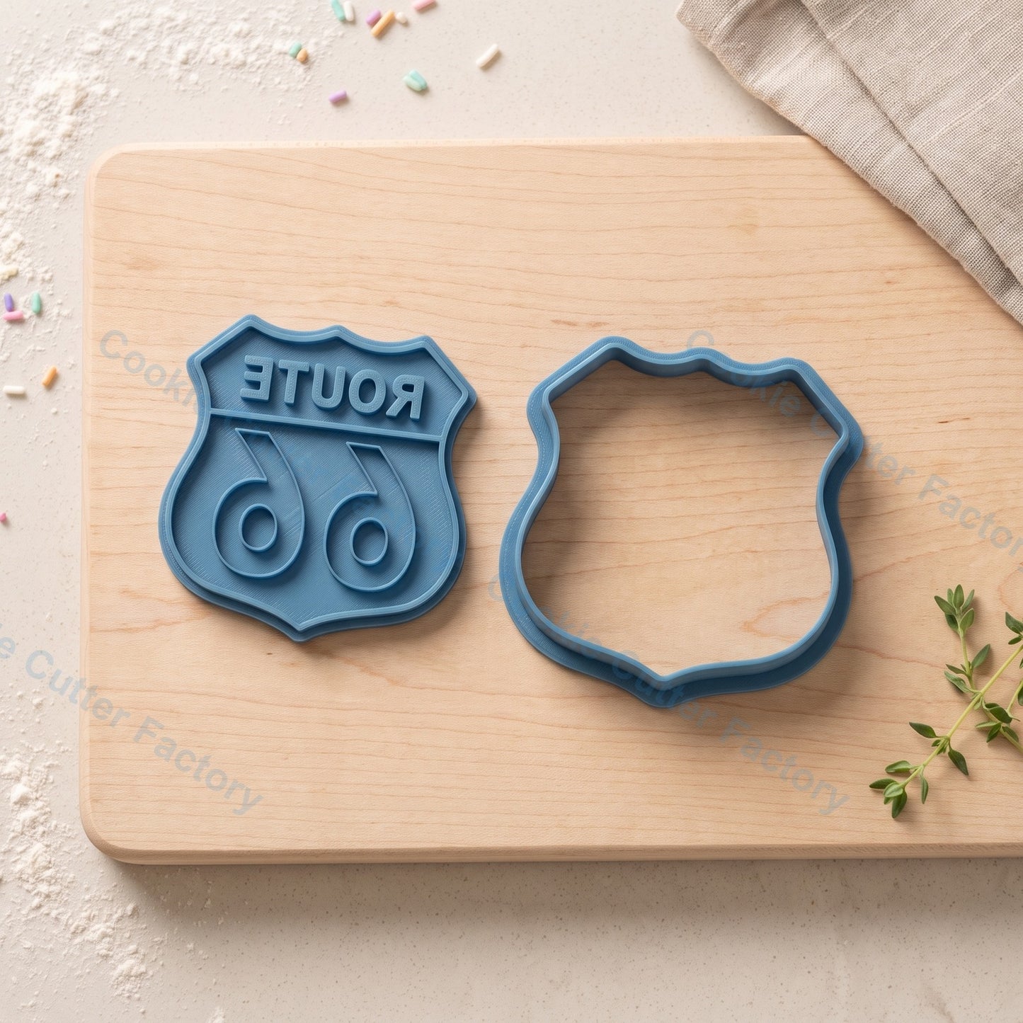 Route 66 Road Sign Cookie Cutter and Embosser Stamp - Travel Party Cookies