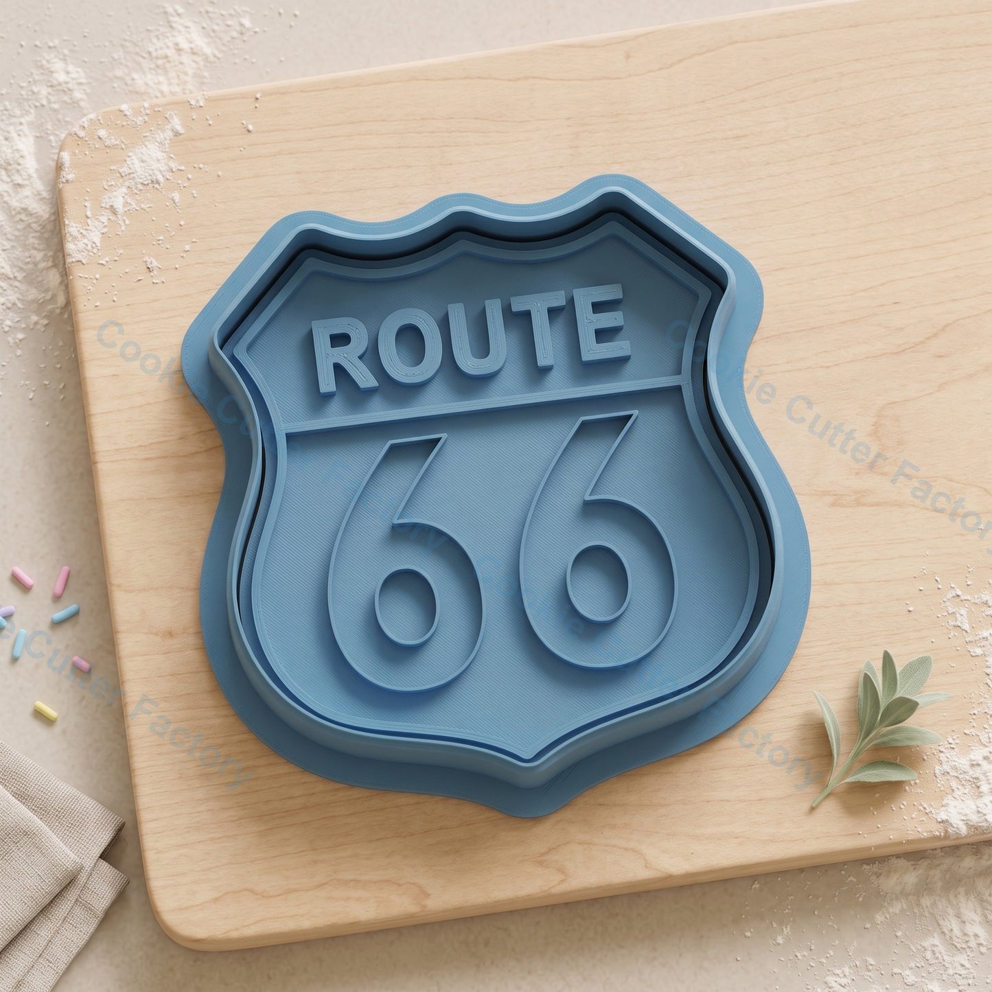 Route 66 Road Sign Cookie Cutter and Embosser Stamp - Travel Party Cookies