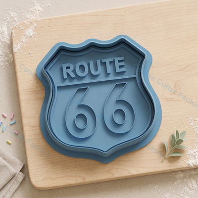 Route 66 Road Sign Cookie Cutter and Embosser Stamp - Travel Party Cookies